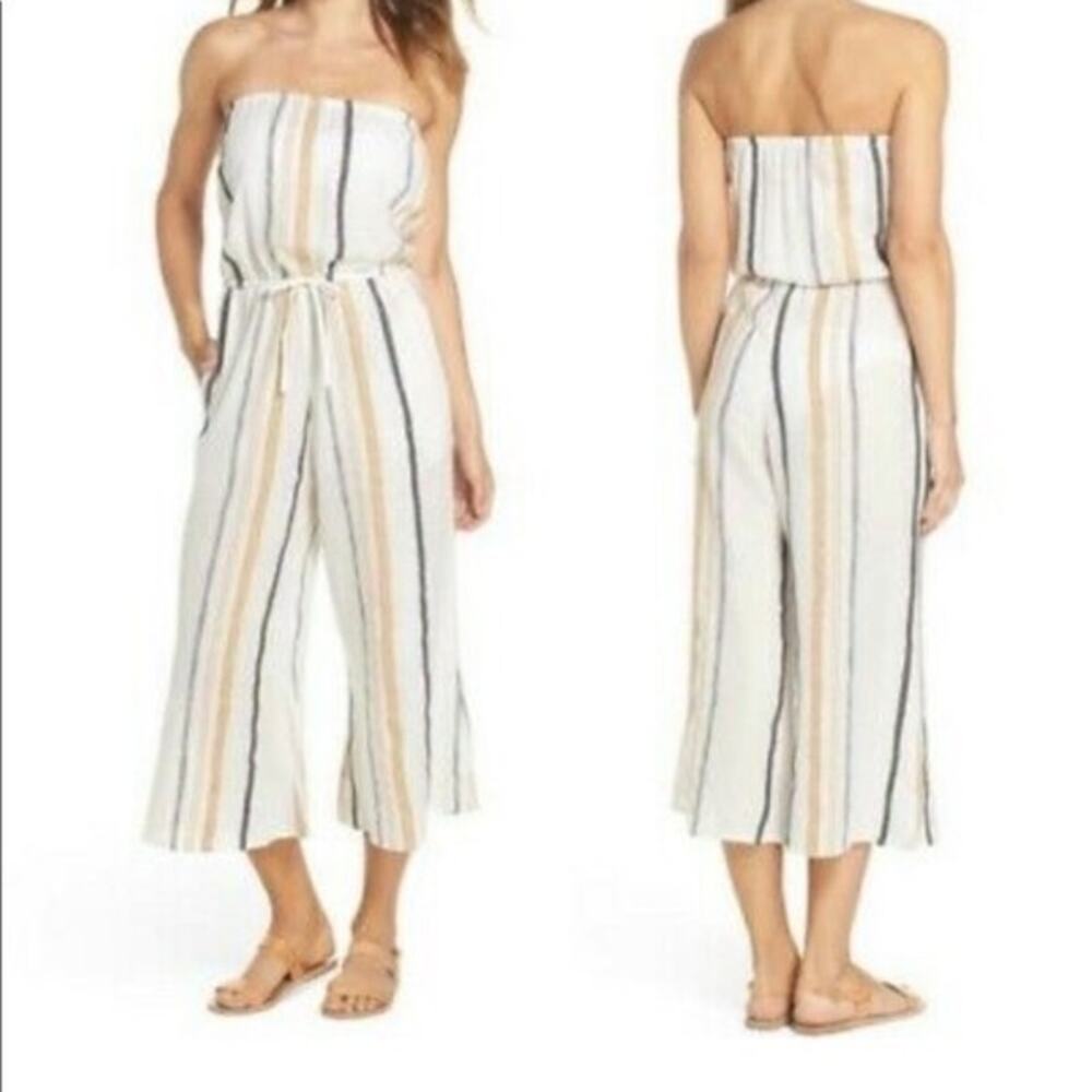 For The Republic Strapless Striped Linen Romper Size M - Picture 1 of 10